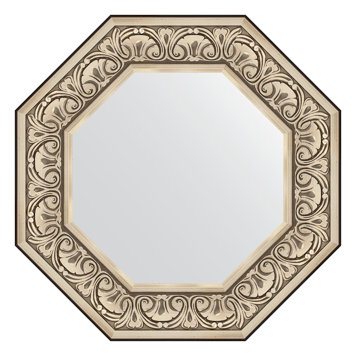 Зеркало в багетной раме Evoform барокко серебро 106 мм 60,4х60,4 см зеркало с фацетом в багетной раме evoform барокко золото 106 мм 60х90 см