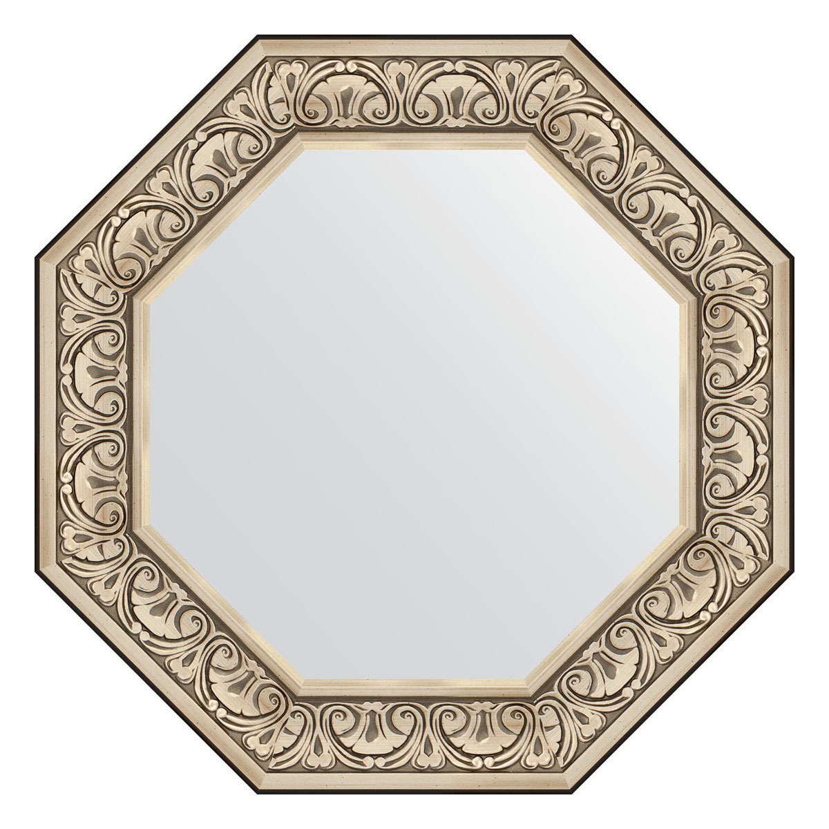 Зеркало в багетной раме Evoform барокко серебро 106 мм 70,4х70,4 см зеркало с фацетом в багетной раме evoform барокко золото 106 мм 60х90 см