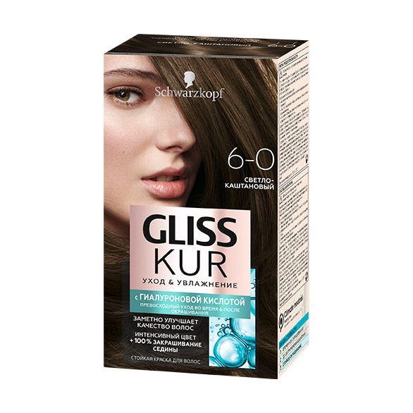 Краска для волос Gliss Kur 6-0 Светло-каштановый крем краска 6 3 jennifer темно каштановый