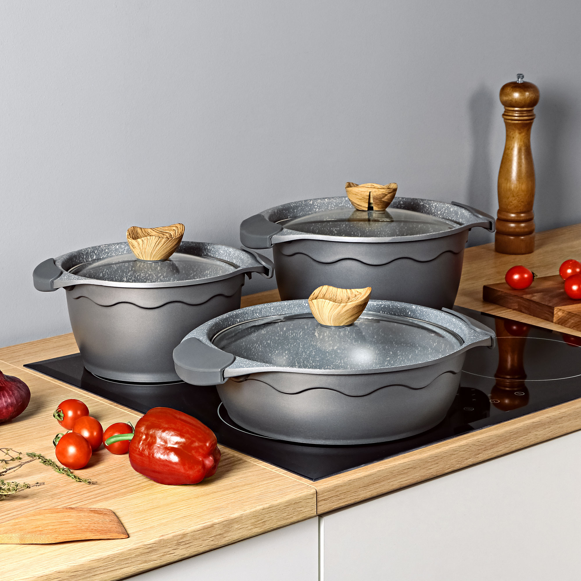 фото Кастрюля с крышкой kitchenstar alfetta grey 24 см