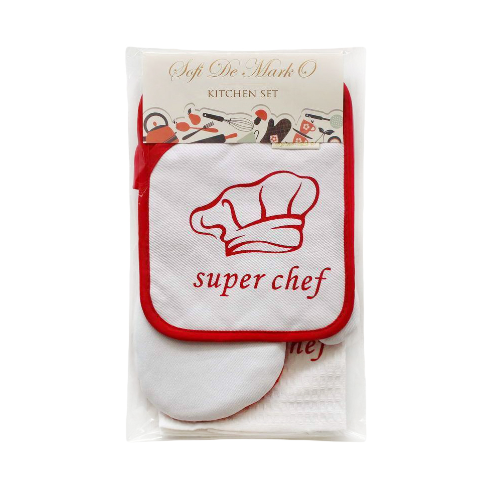 Набор для кухни Sofi De Marko Chef красный из 3 предметов кухонный набор прихватка варежка фартук