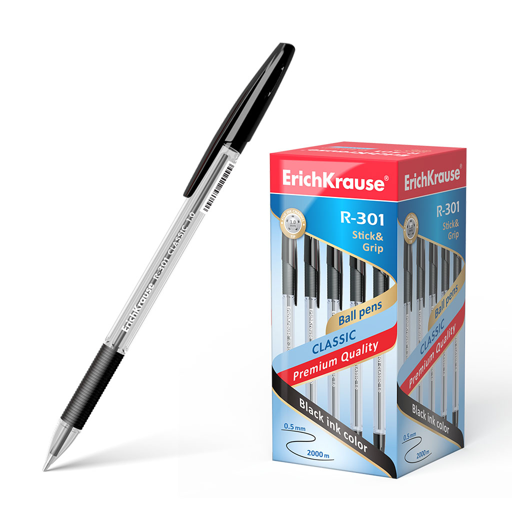 Ручка шариковая Erich Krause R-301 Classic Stick&Grip черный пилка металлическая для ногтей прорезиненная ручка 17 см серебристый чёрный