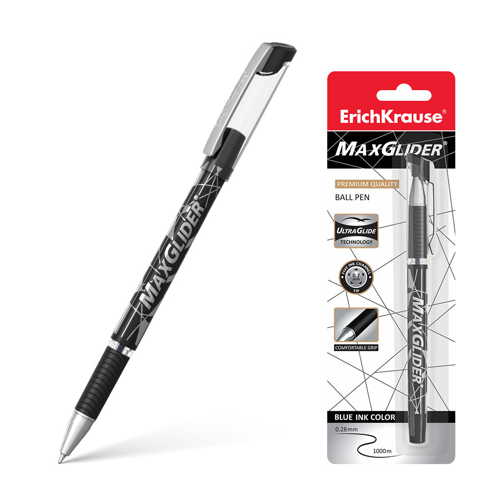 Ручка шариковая Erich Krause MaxGlider Ultra Glide Technology черный пилка металлическая для ногтей прорезиненная ручка 17 см серебристый чёрный