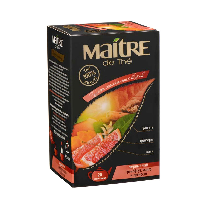 Чай чёрный Maitre de The Грейпфрут, манго и пряности 20 пакетиков нектар rich апельсин манго 0 33 литра 12 шт в уп