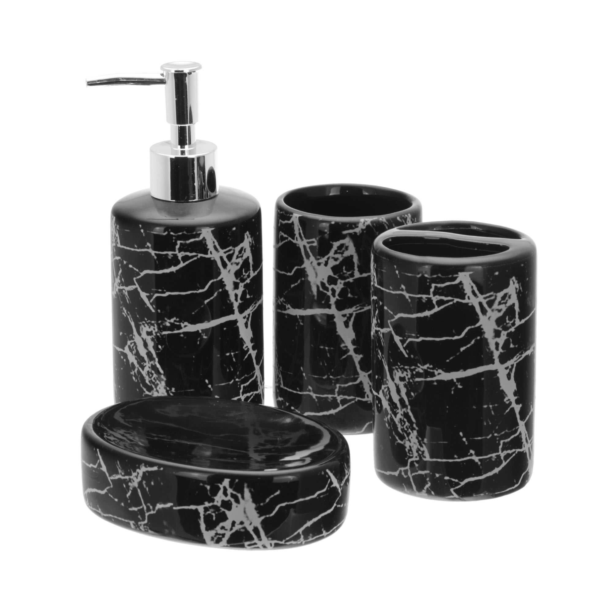 Набор аксессуаров для ванной Hengfei чёрный с белым из 4 предметов (GX18G002) щётка для ёршика hengfei белый 7 8х7 8х8 2 см