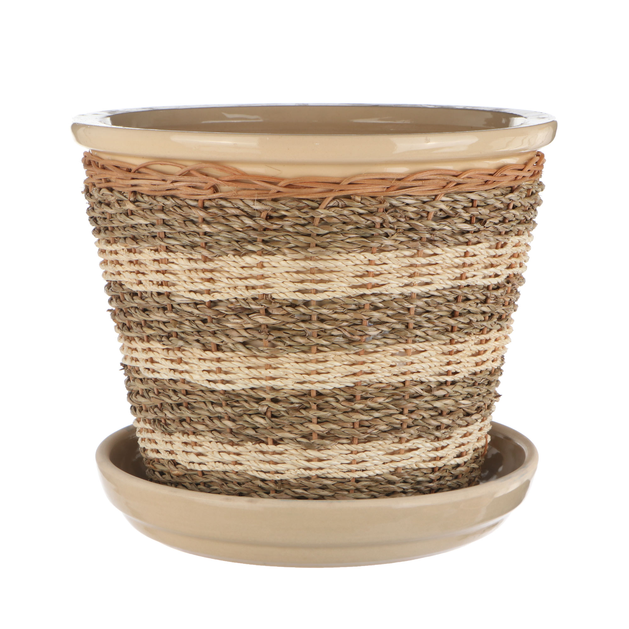 Горшок для цветов с поддоном Viet Thanh С плетеный серый/бежевый d26