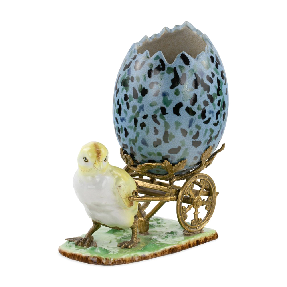 Ваза Glasar в виде голубого яйца с желтым цыпленком, 26x16x30 см