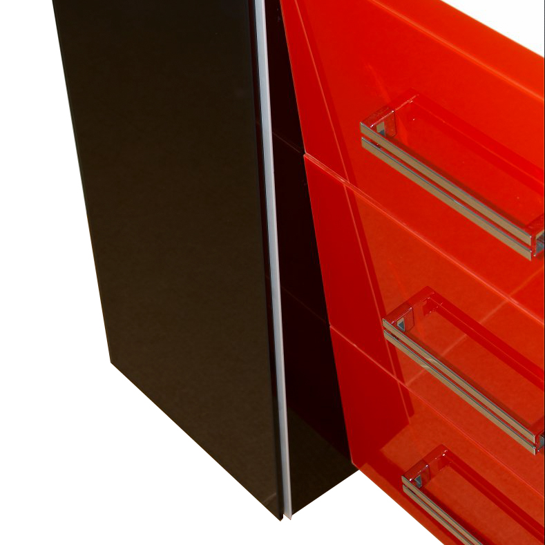 фото Тумба без раковины мисти джулия 105 qv с 3 ящиками конус черный/красный