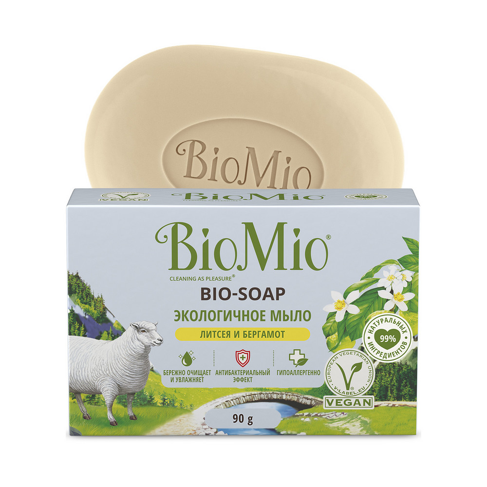 цена Экологичное туалетное мыло BioMio BIO-SOAP Литсея и бергамот 90 г