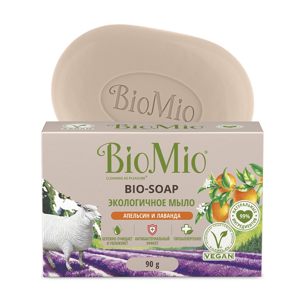 Экологичное туалетное мыло BioMio BIO-SOAP Апельсин, лаванда и мята 90 г антимоль эффект 15г подвесной блок аромат лаванды