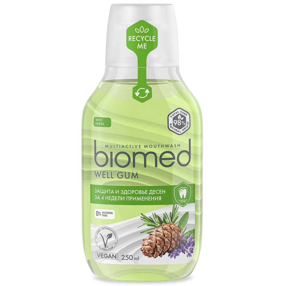 Ополаскиватель BioMed well gum 250 мл антибактериальный ополаскиватель для полости рта для свежести дыхания biomed vitafresh цитрус 500 мл