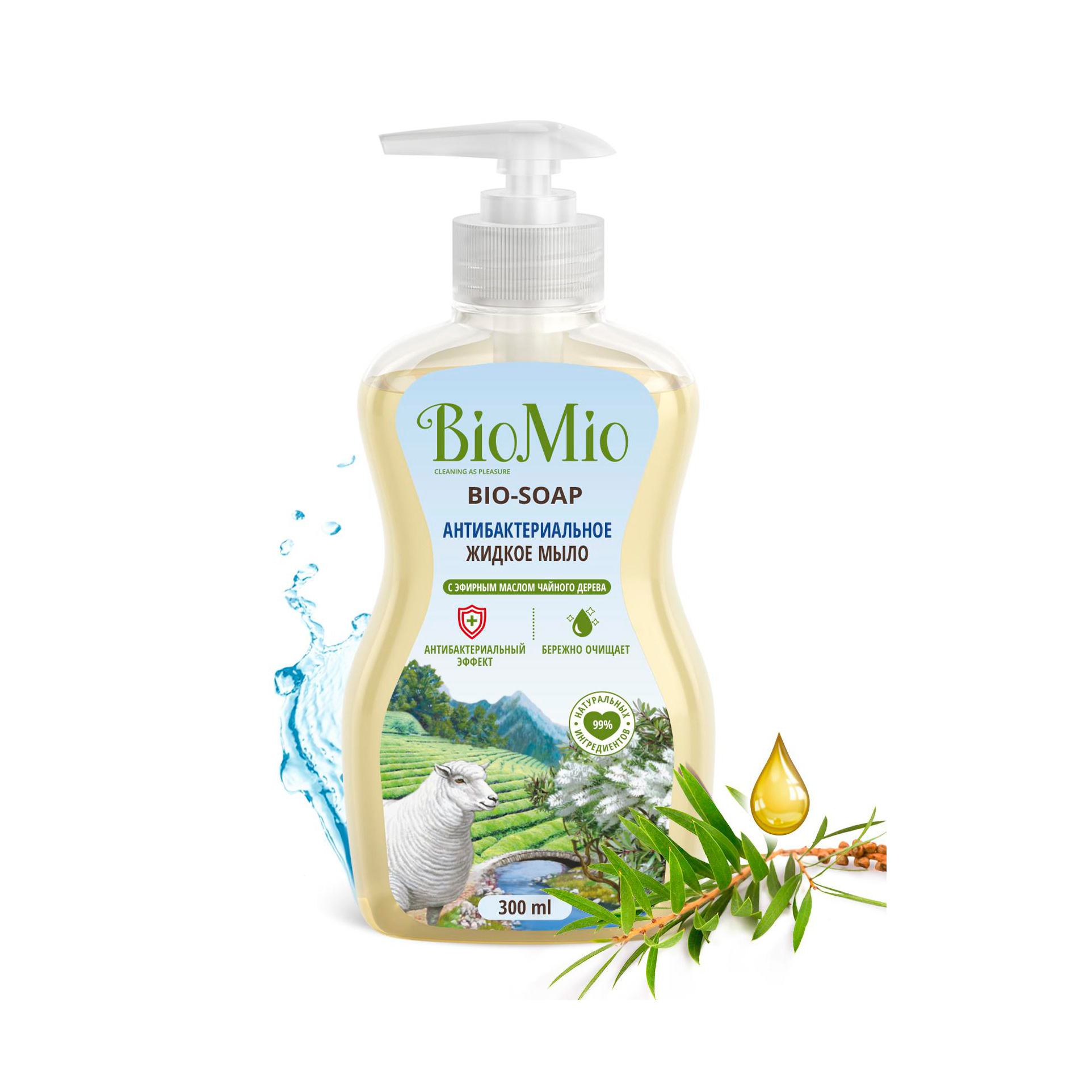 Мыло антибактериальное жидкое BioMio Bio-soap с маслом чайного дерева  300 мл экологичная пена biomio bio foam для мытья посуды с эфирным маслом лемонграсса 350 мл