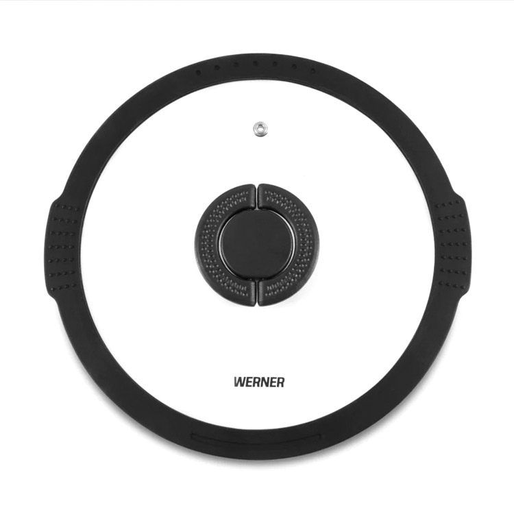 Крышка стеклянная Werner Imola черная с силиконовым ободком 28 см