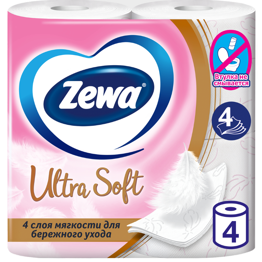 Туалетная бумага Zewa Ultra Soft, 4 слоя, 4 рулона туалетная бумага zewa deluxe трехслойная ромашка 3 слоя 4 рулона