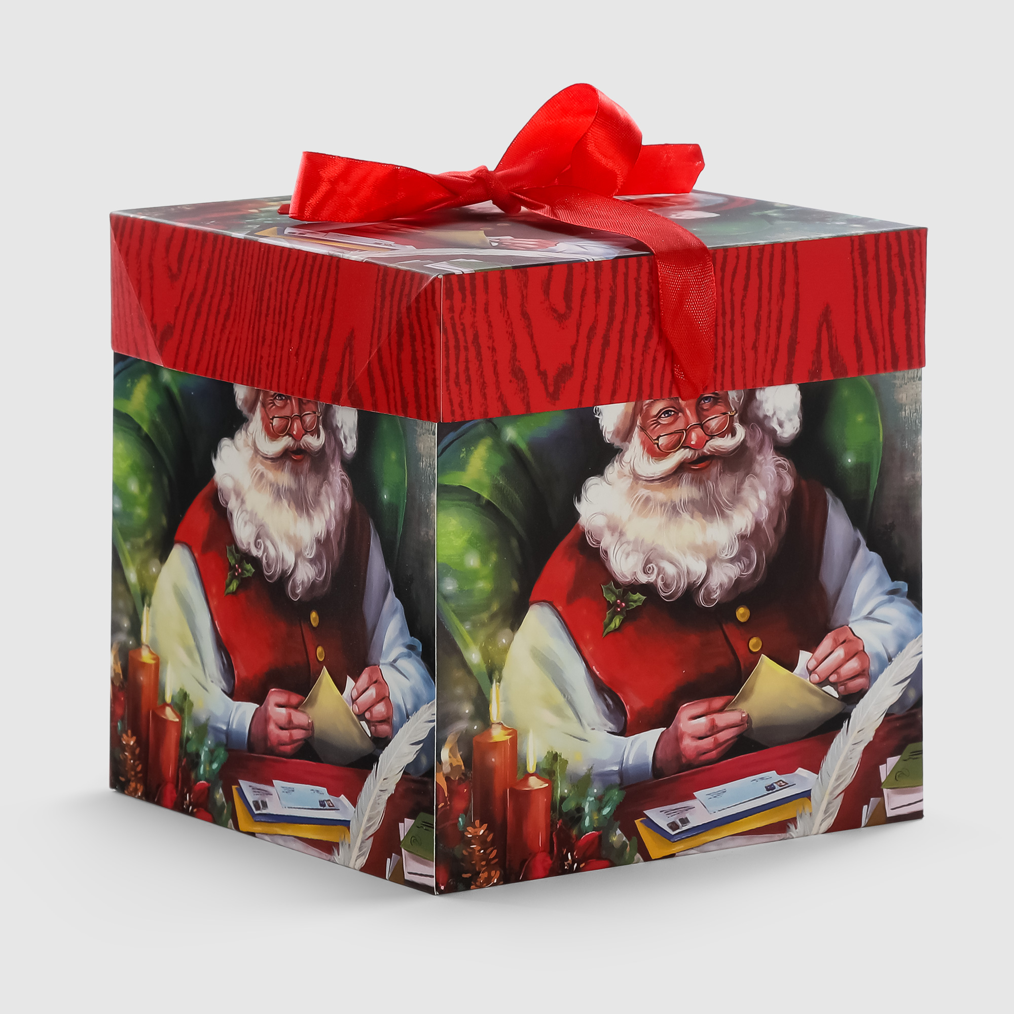 коробка картонная grand gift моно прямоугольная 26x17x10 см в ассортименте Коробка Due Esse Christmas дед мороз 16,5х16,5х16,5 см в ассортименте
