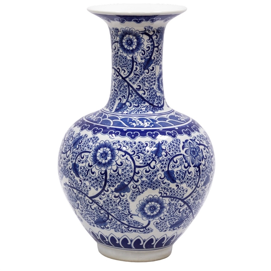 Ваза Glasar Цинхуа 30x30x50см синий/белый ваза glasar синяя 13х13х16 см