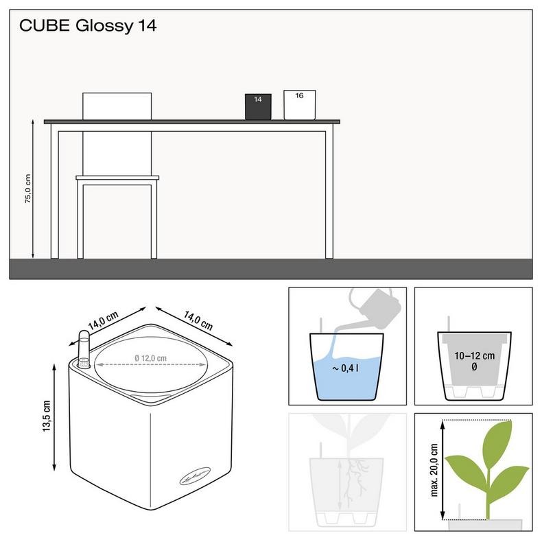 Кашпо с автополивом Lechuza cube glossy 14x14 см бордо Вид№7