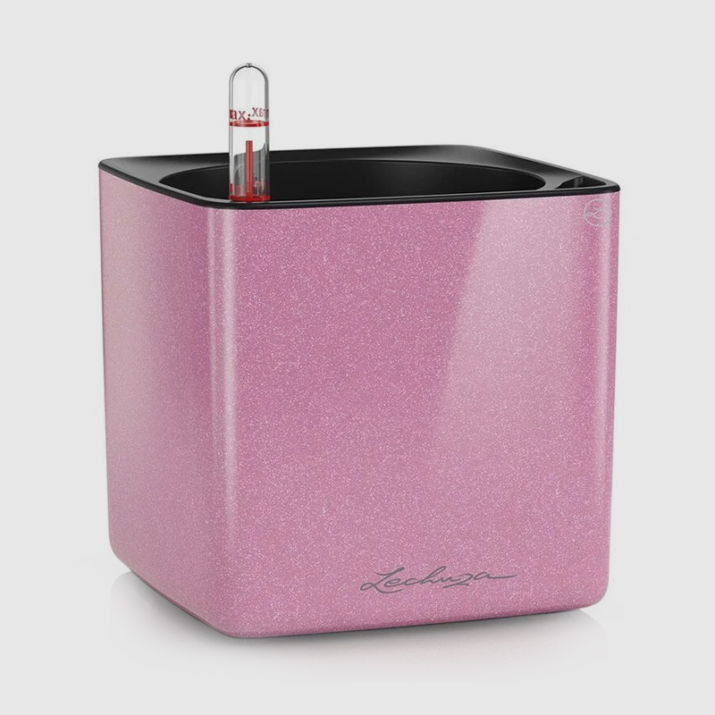 Кашпо с автополивом Lechuza cube glossy 14х14x14 см розовое фото