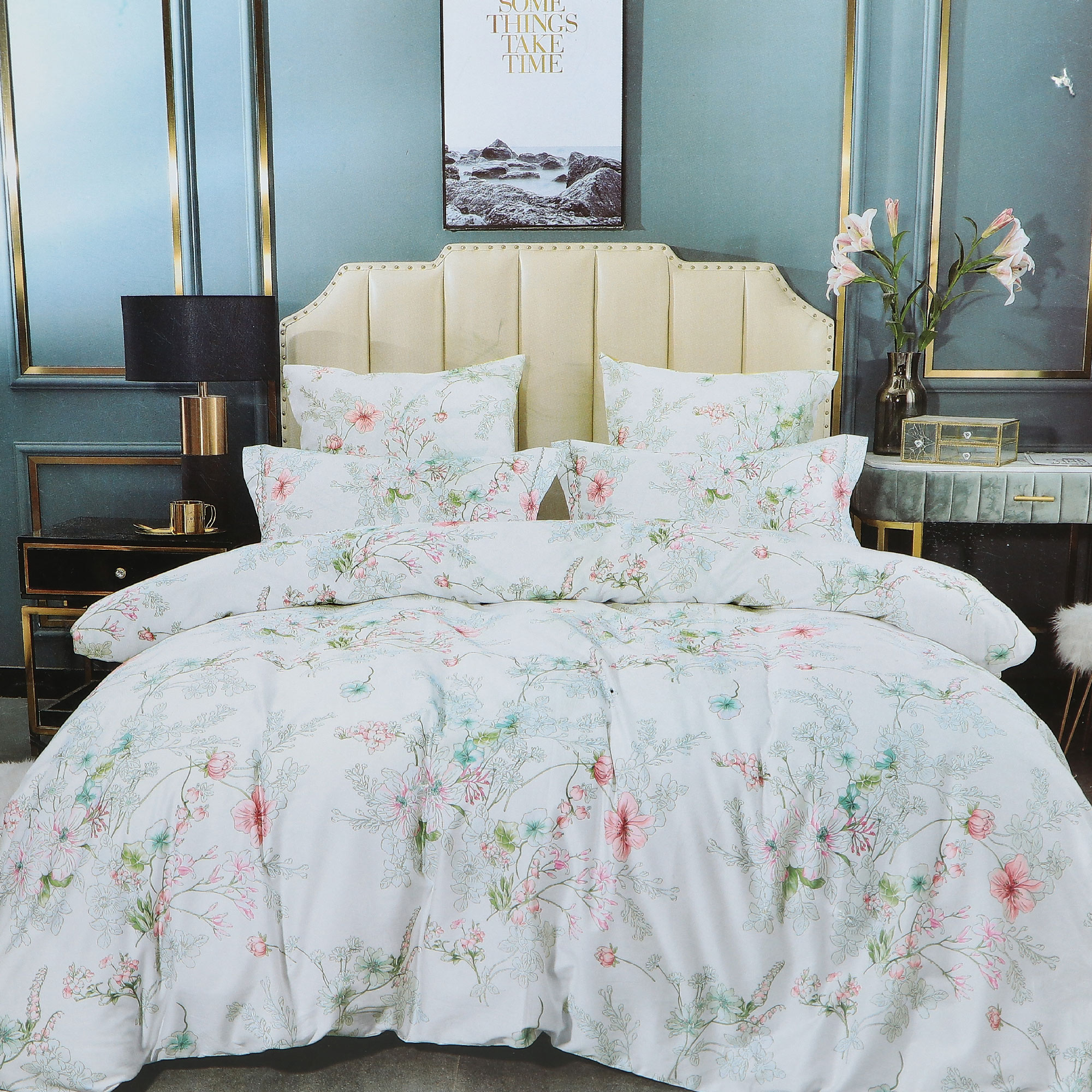 Комплект постельного белья Wonne Traum Florence белый с розовым Кинг сайз стул la alta florence барный в стиле eames белый