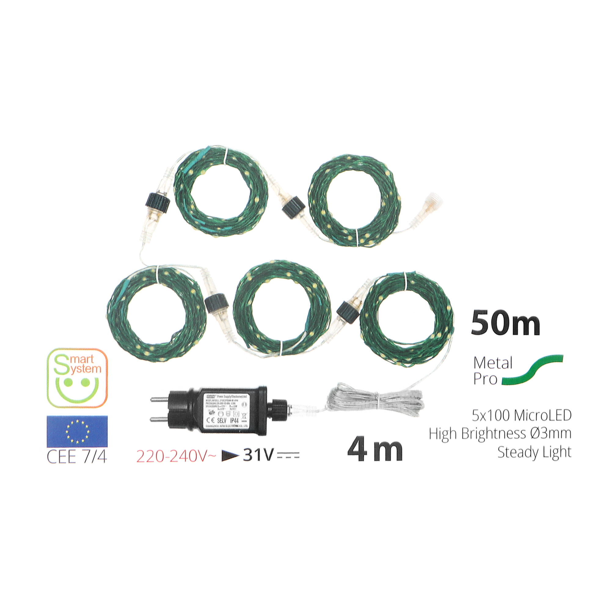 Электрогирлянда Lotti Профессионал 50 м 500 MicroLEDS зеленый кабель, цвет теплый белый - фото 7