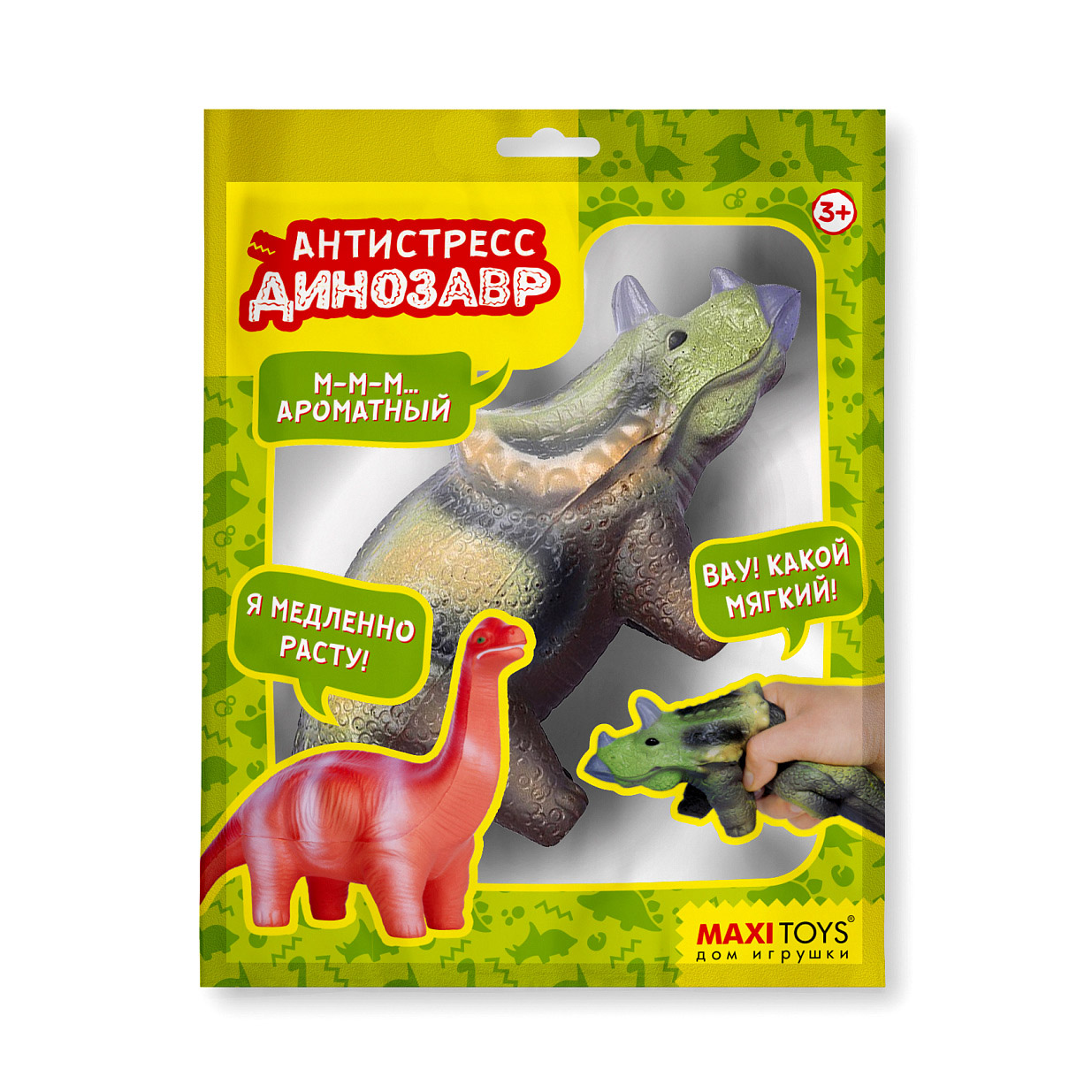 фото Игрушка-сквиш maxitoys антистресс-динозавр. трицератопс 23 см