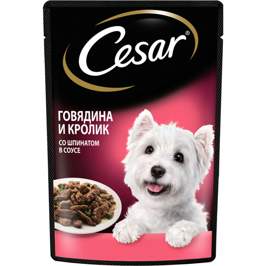 цена Корм для собак Cesar Говядина и кролик со шпинатом в соусе 85 г