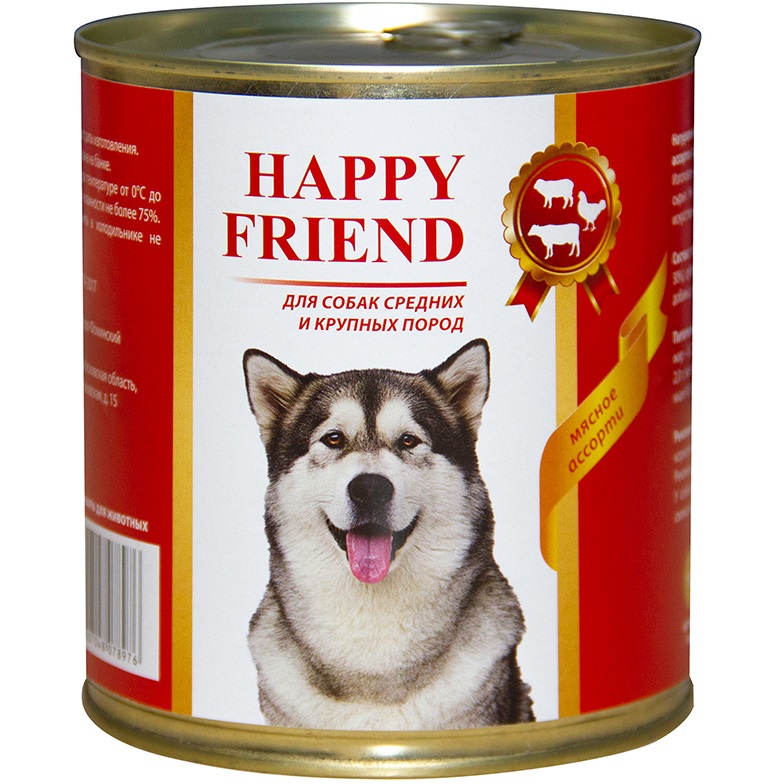 Корм для собак Happy Friend Для средних и крупных пород мясное ассорти 750 г