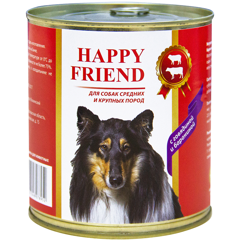 фото Корм для собак happy friend для средних и крупных пород с говядиной и бараниной 750 г
