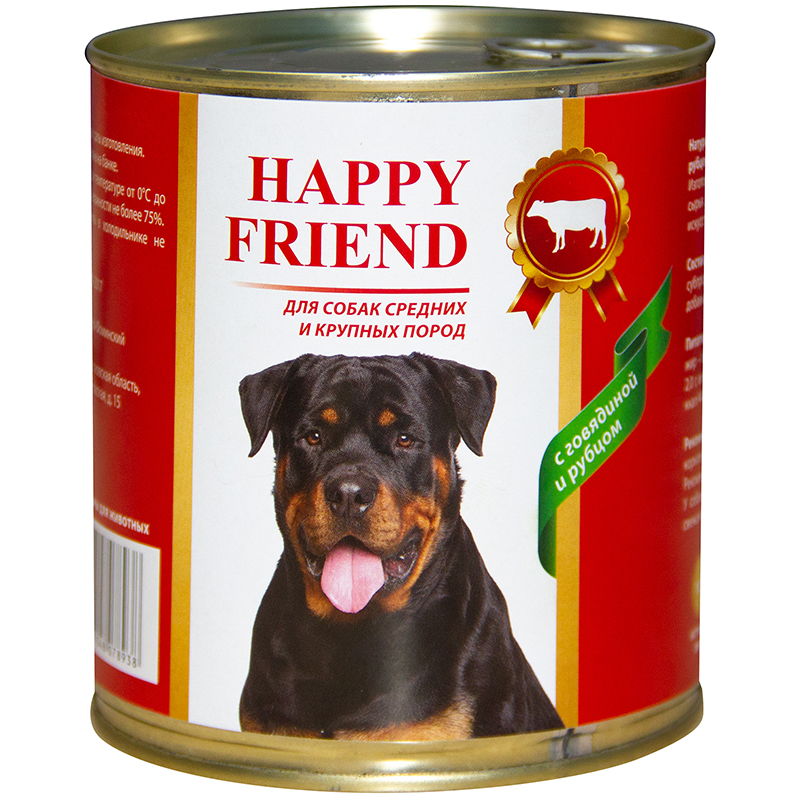 фото Корм для собак happy friend для средних и крупных пород с говядиной и рубцом 750 г