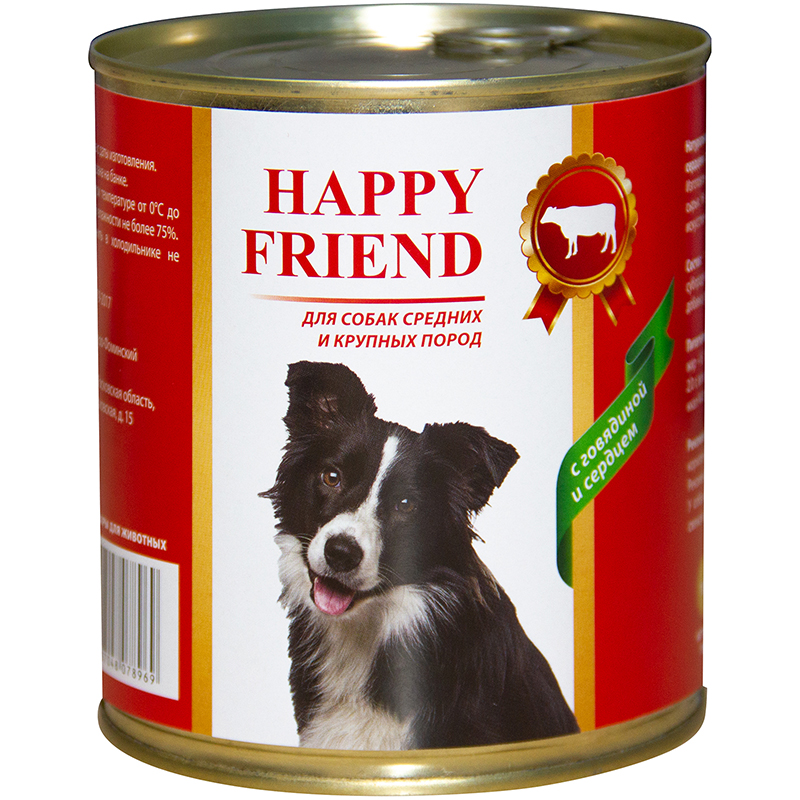 фото Корм для собак happy friend для средних и крупных пород с говядиной и сердцем 750 г