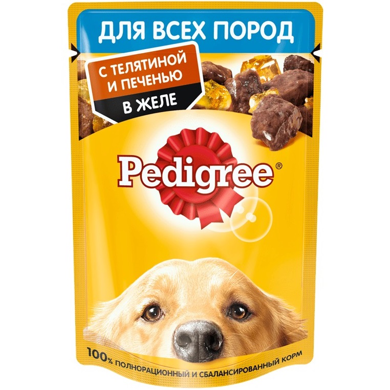 Корм для собак Pedigree Для взрослых собак всех пород с телятиной и печенью в желе 85 г