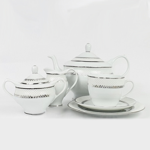 Сервиз чайный Porcelana Bogucice Dama Platin 6 персон 15 предметов чашка с блюдцем porcelana bogucice river white 250 мл 14 см