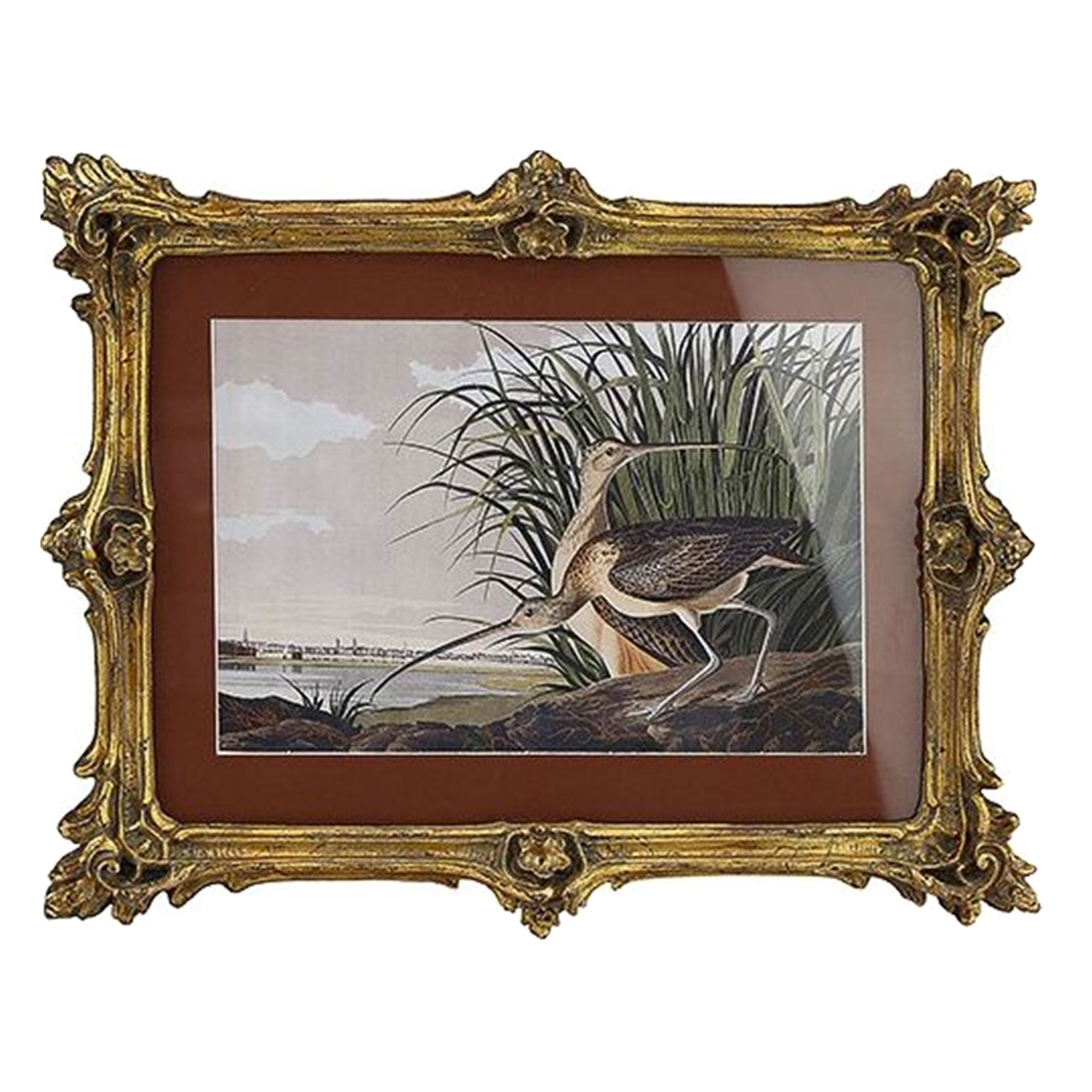 картина в раме на берегу реки 30х20 см Картина Glasar в прямоугольной раме две птицы на берегу, 39x3x31 см