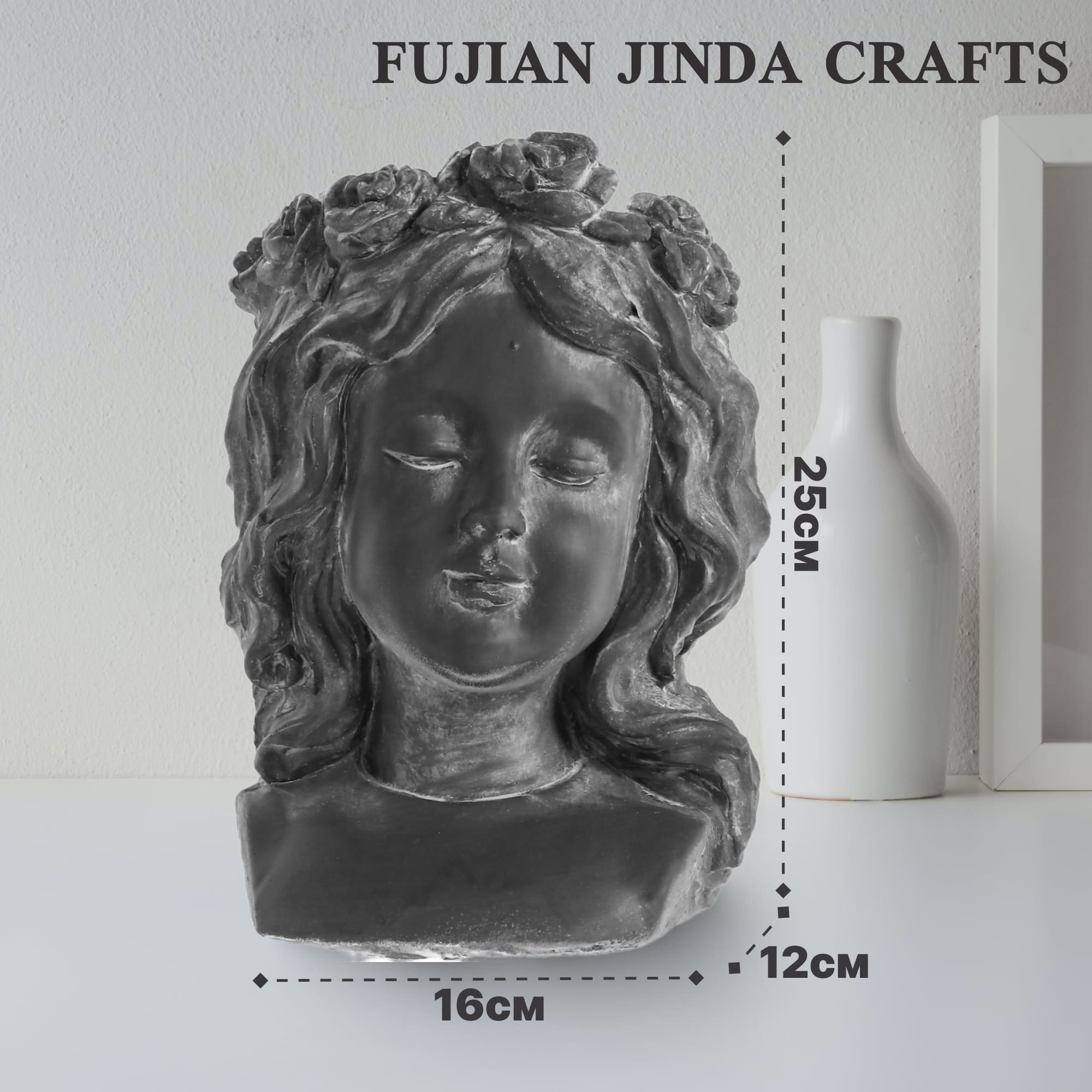 Кашпо Fujian jinda crafts девочка 16х12х25 см серое Вид№4