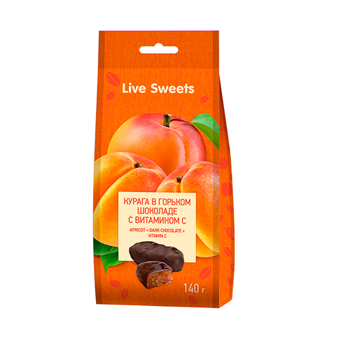 Конфеты глазированные Лакомства для здоровья Live Sweets Курага в горьком шоколаде 140 г абрикос рубиста