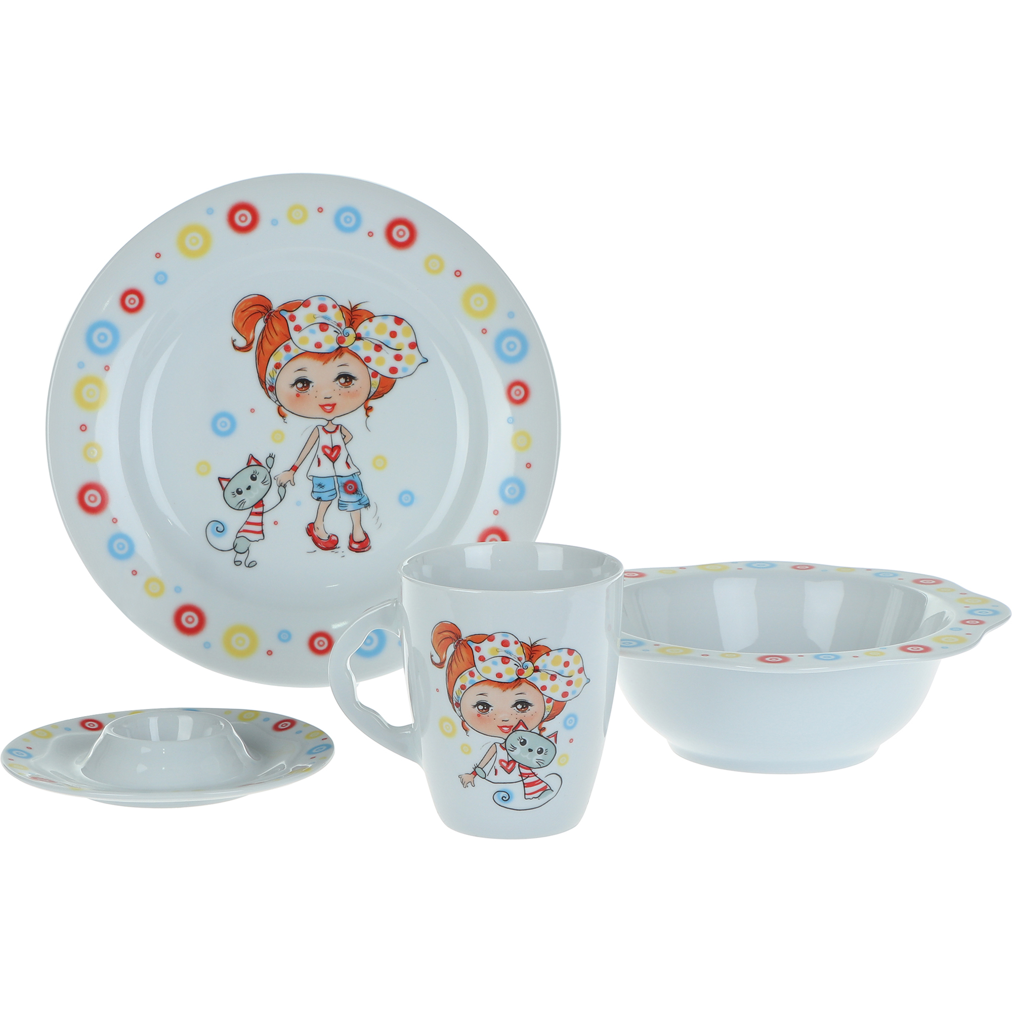 Набор детской посуды Chmielow Девочка с котёнком 4 предмета девочка с новогодним венком тпк полиформ 19 см