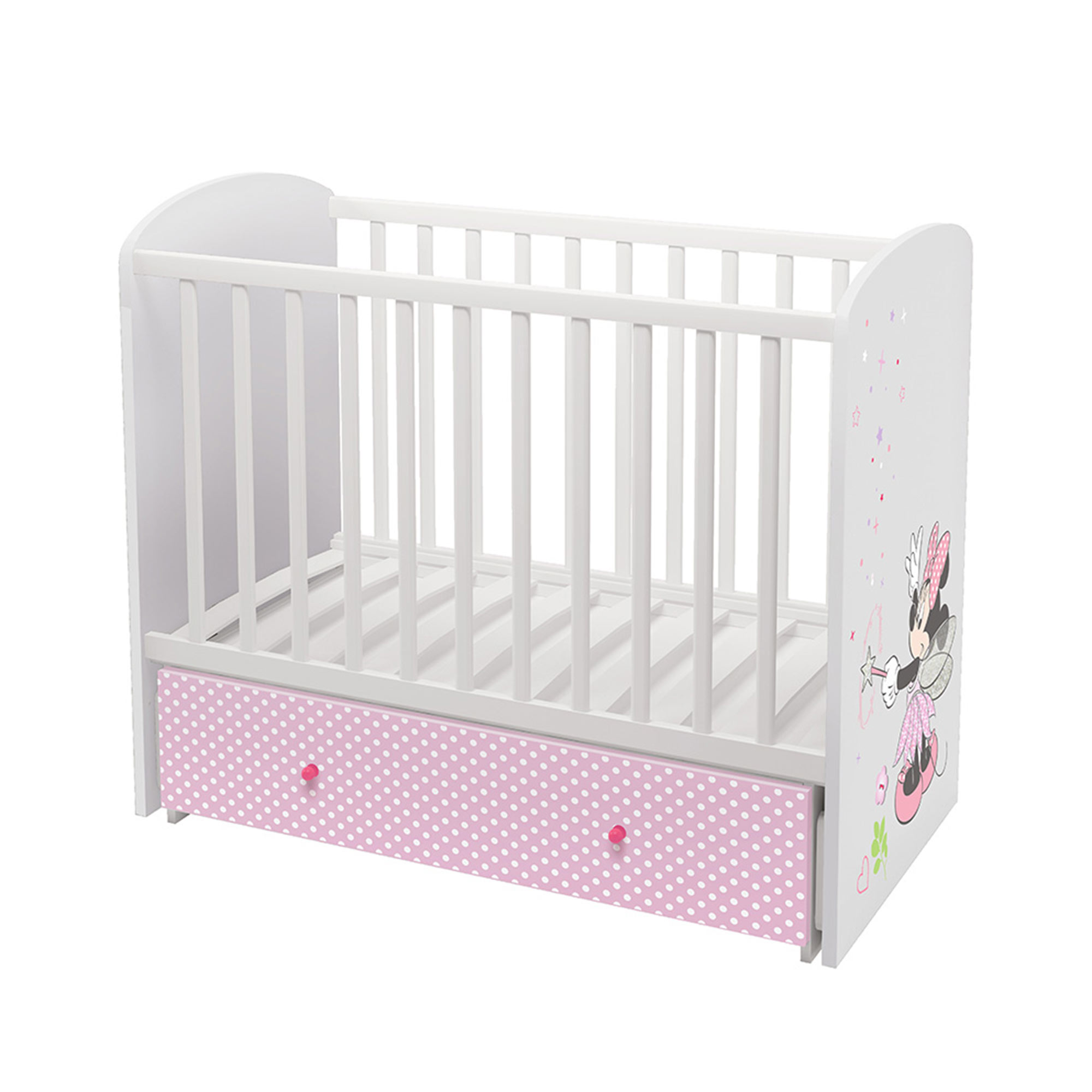 Кроватка детская Polini kids Disney baby 750 Минни Маус-Фея, белый-розовый 120х60