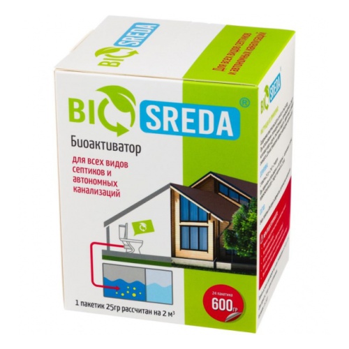 Биоактиватор Biosreda для всех видов септиков и автономных канализаций, 600 гр 24 пакета жидкий биоактиватор для септиков и автономных систем expel