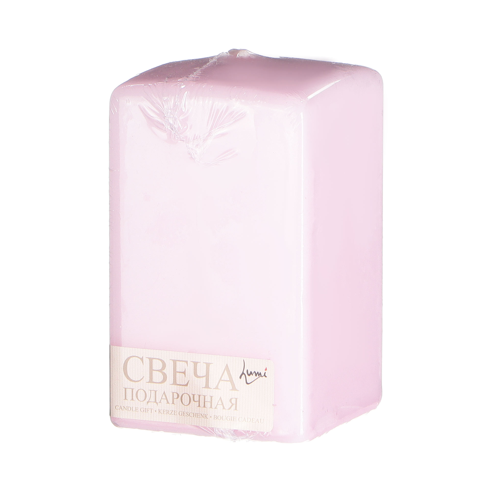 свеча фигурная бабл куб 6 см розовая Свеча призма Lumi розовая 6х6х10 см