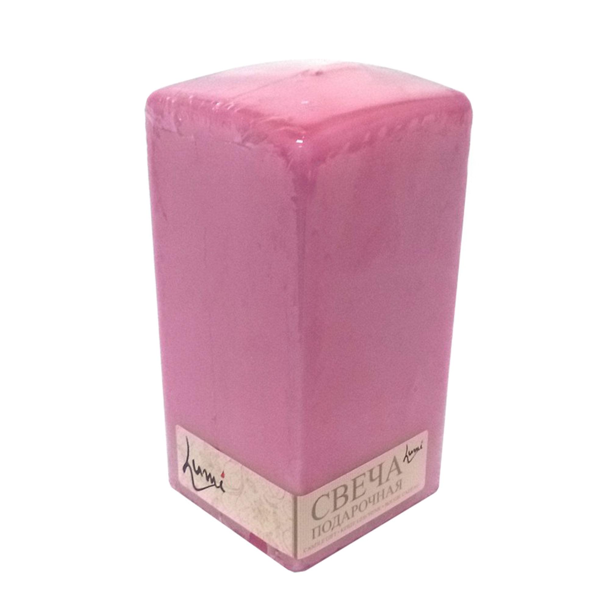 Свеча призма квадратная Lumi 6x6x15 розовая хозяйственная свеча lumi