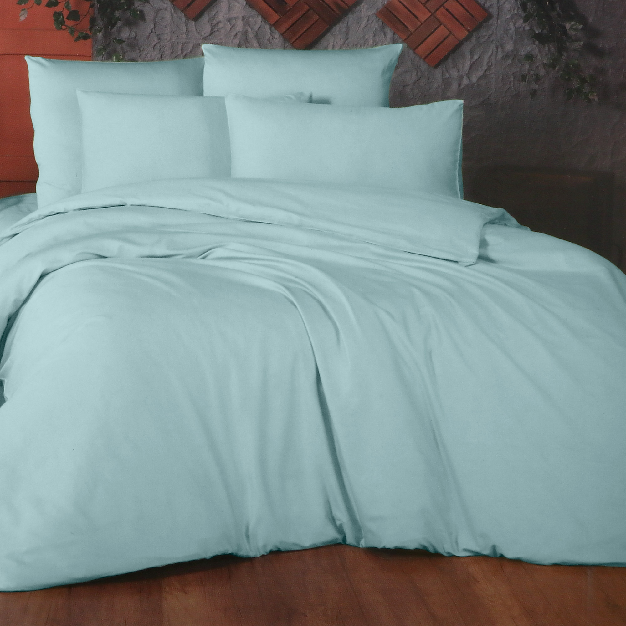 Комплект постельного белья La Besse Сатин голубой Полуторный кошелек на молнии микс голубой
