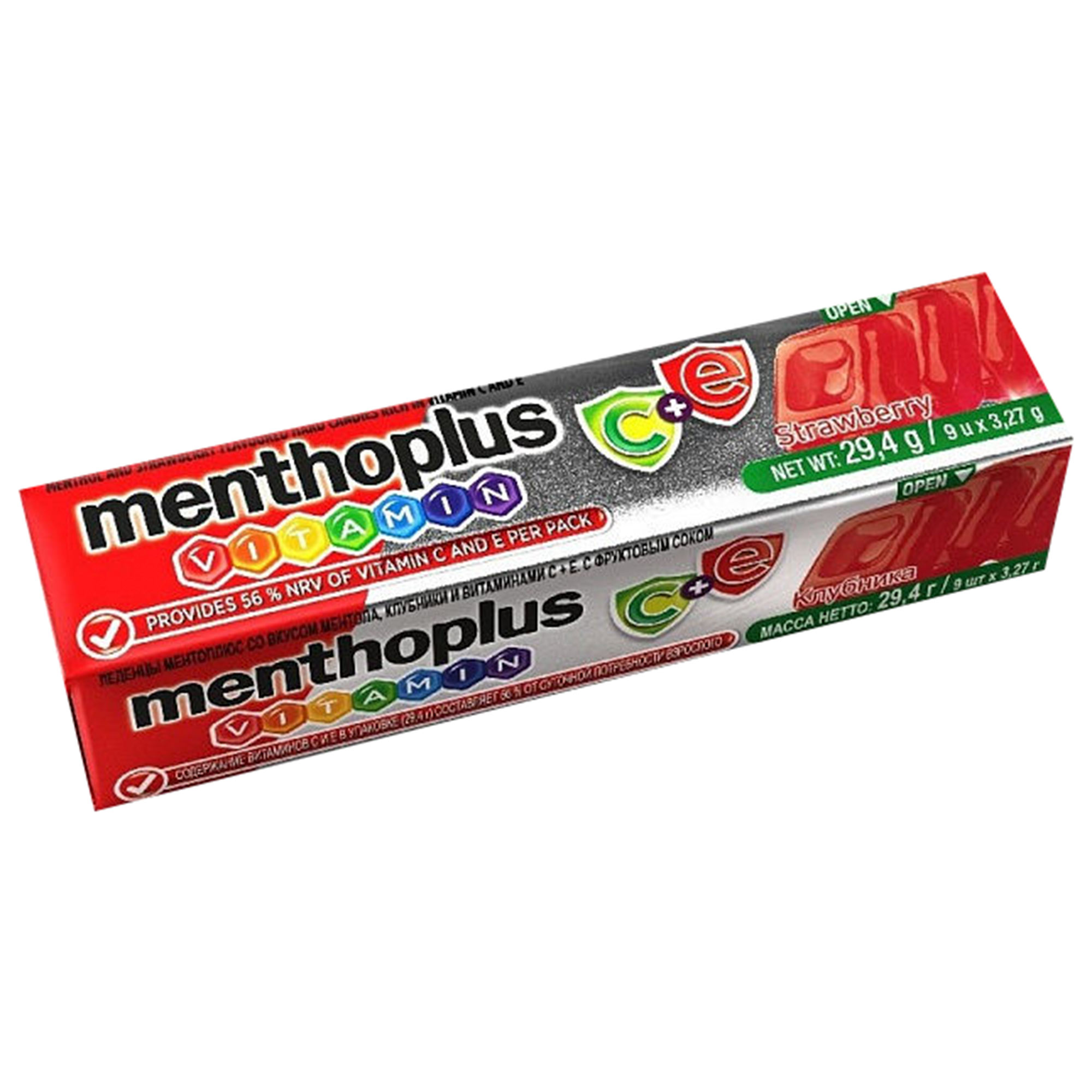 Леденцы Menthoplus Vitamin C+E с клубничным вкусом 29,4 г леденцы halls ментол экстра 24 5 г