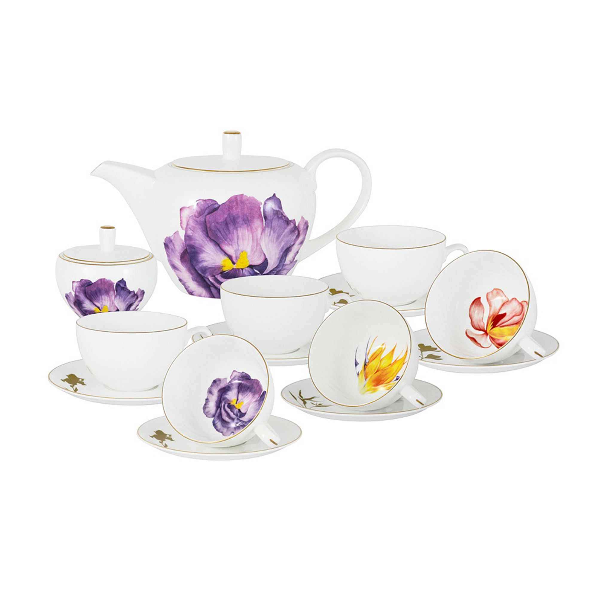 Чайный сервиз Flowers 14 предметов 6 персон сервиз чайный снежная королева 6 персон 13 предметов керамика
