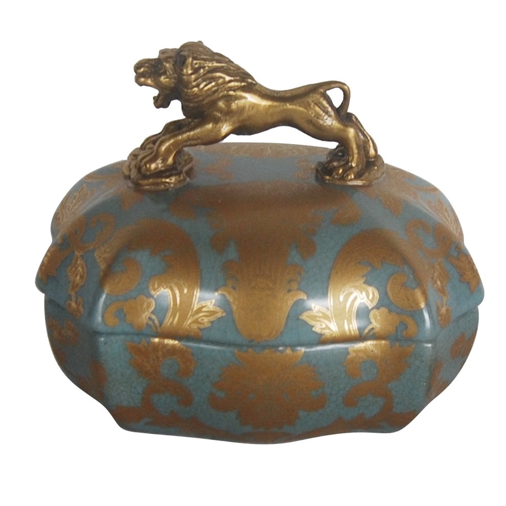 Шкатулка Glasar с бронзовым львом и декором 14x10x10 см шкатулка glasar на ножках синяя с золотым декором 17х12х8 см