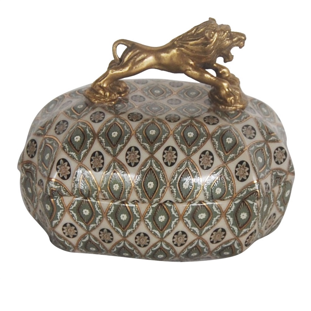 Шкатулка Glasar с бронзовым львом и с узором 14x10x10 см