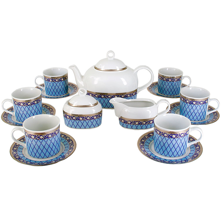 Чайный сервиз на 6 персон Thun Cairo Сетка синяя чайный сервиз на 6 персон thun tom черно белые полоски