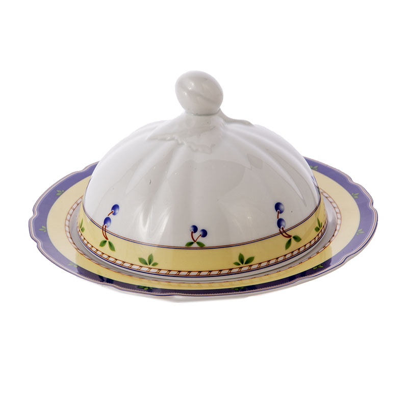 Масленка круглая Thun Мелкие ягоды на бледно-желтом фоне чашка с блюдцем thun 1794 jonas синие мелкие ы