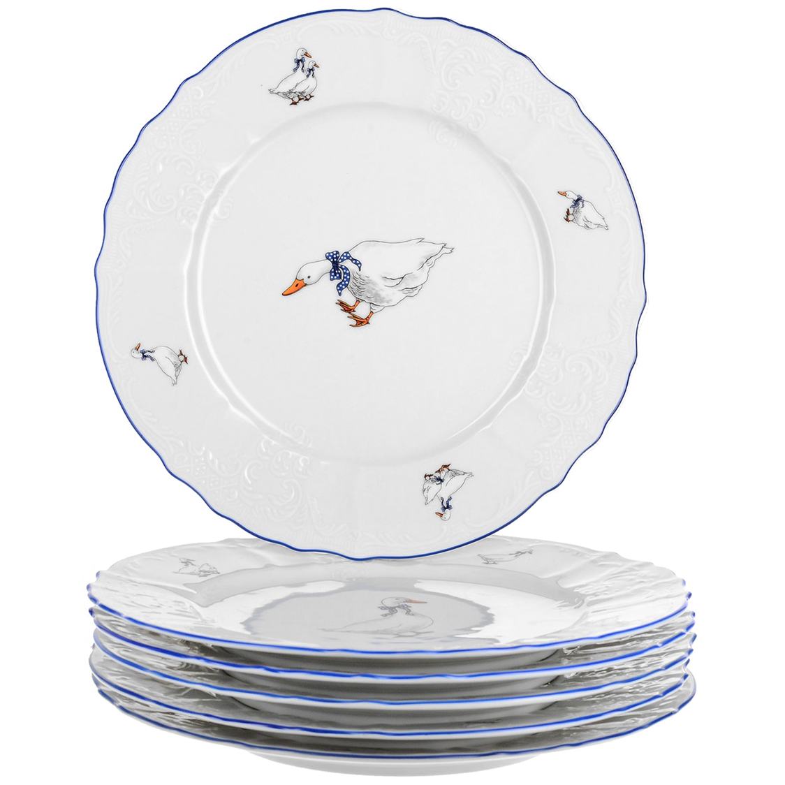 Набор мелких тарелок Bernadotte Гуси 27 см 6 шт, цвет белый - фото 1