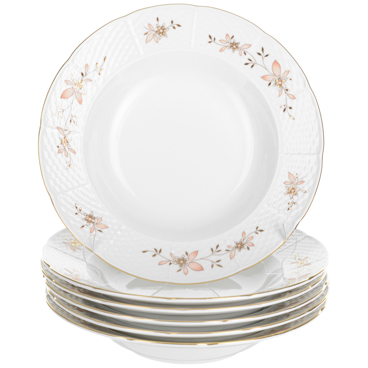 Набор глубоких тарелок Thun Menuet декор Золотые ветки 23 см 6 шт, цвет белый - фото 1