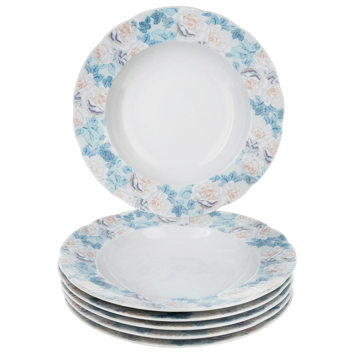 Набор глубоких тарелок Thun Голубая роза 23 см 6 шт набор для торта thun 1794 яна серый мрамор на 6 персон